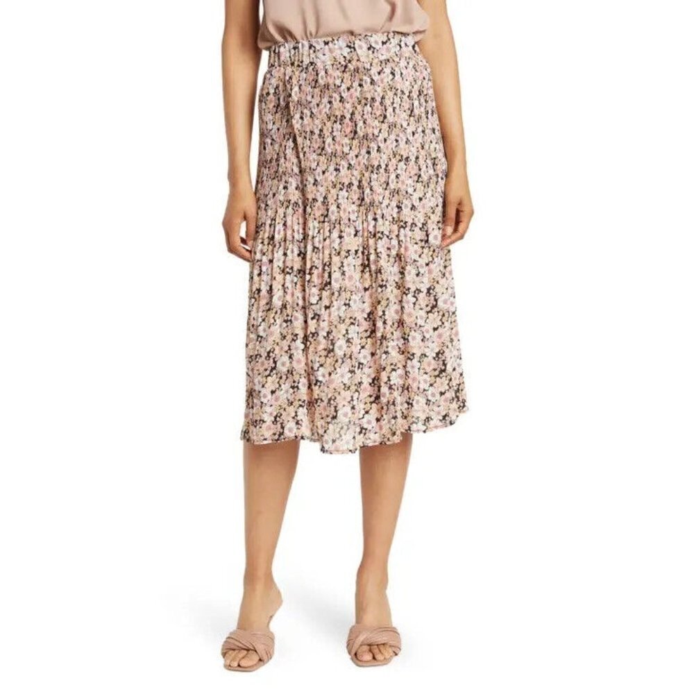𝅺STATUS by Chenault BNWT Women Pleated Floral Midi Skirt Sz Small